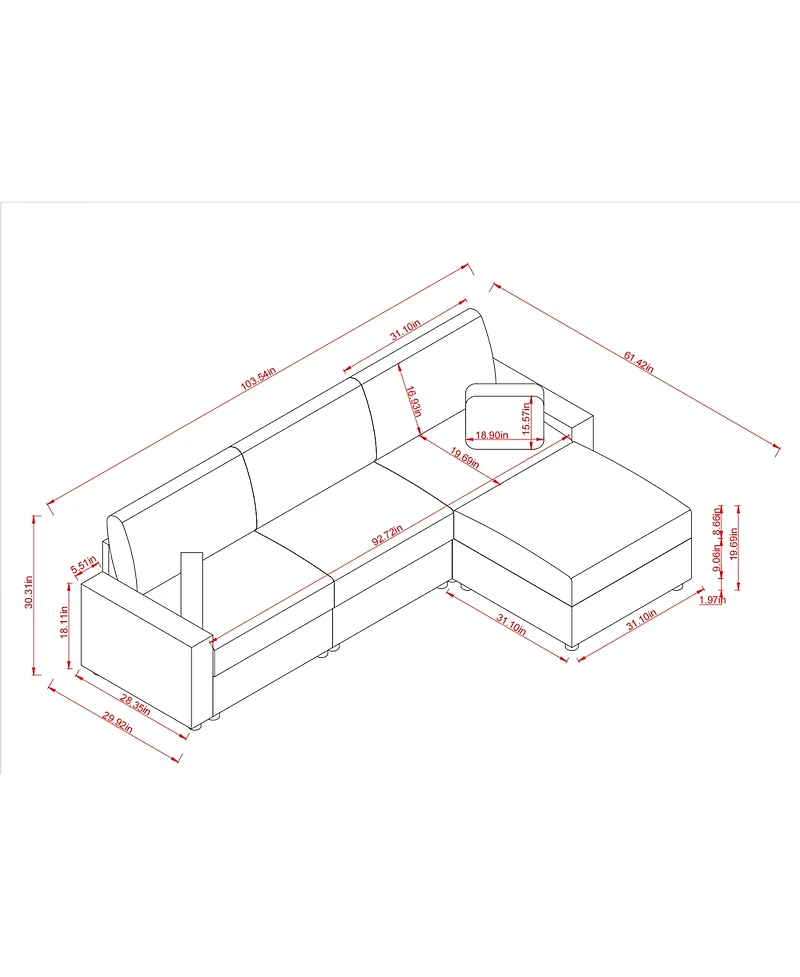 Streamdale Furniture Modular L-Shape Sectional Sofa with Ottoman Storage