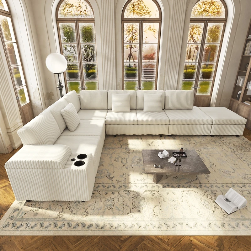 Streamdale Furniture L Shaped Sectional with Ottoman Usb Storage Corduroy