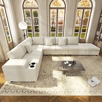 Streamdale Furniture L Shaped Sectional with Ottoman Usb Storage Corduroy