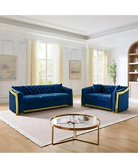 Streamdale Furniture Mid-Century Velvet Couch Set: 3-Seater and Loveseat