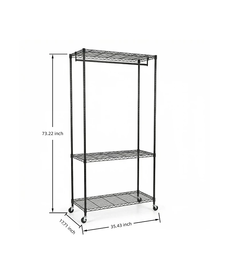 Streamdale Furniture Heavy Duty Rolling Garment Rack and Closet Organizer
