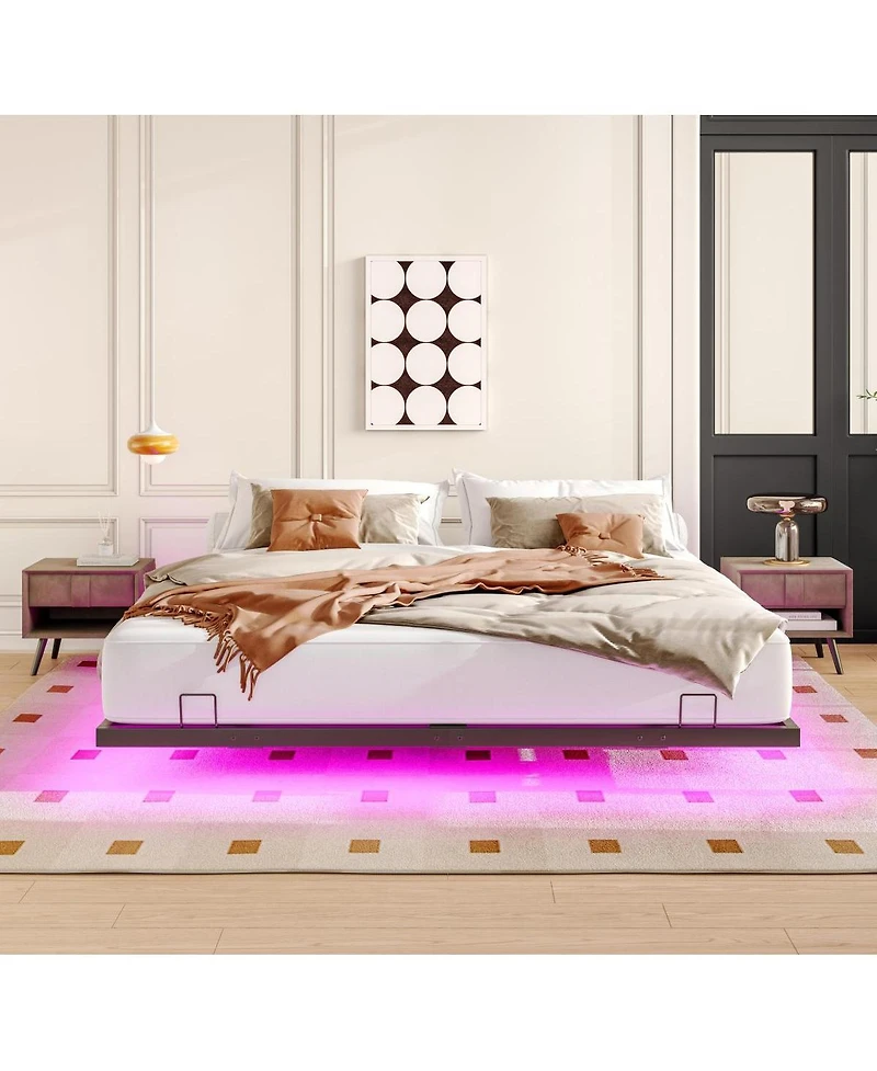 Streamdale Furniture Led Floating Bed Frame, Metal Platform, No Box Spring