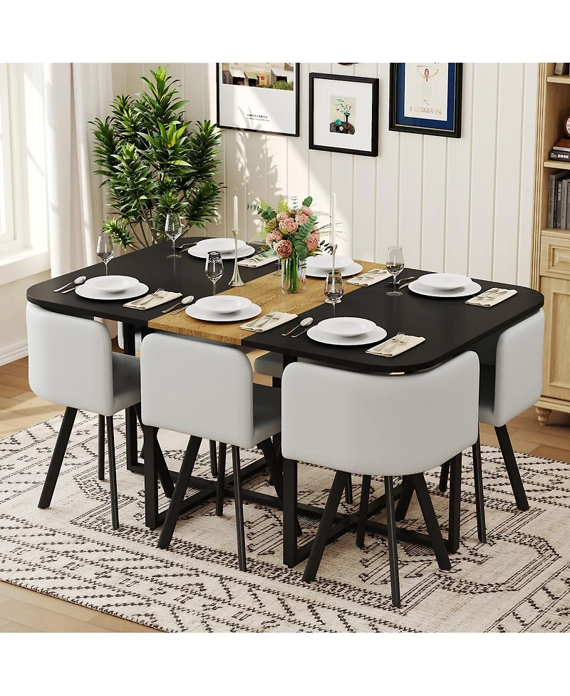 Streamdale Furniture 7piece Dining Set Wood Table and 6 Pu Chairs
