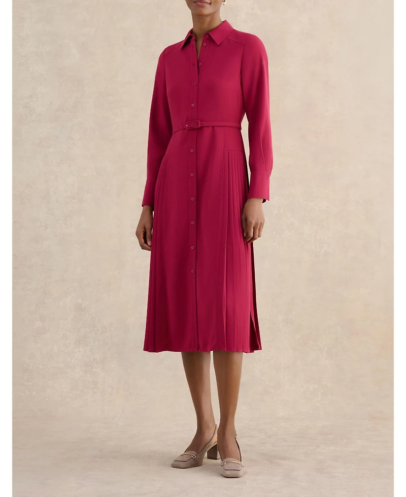 Hobbs London Women's Ginny Belted Pleated Midi Shirt Dress