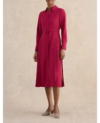 Hobbs London Women's Ginny Belted Pleated Midi Shirt Dress