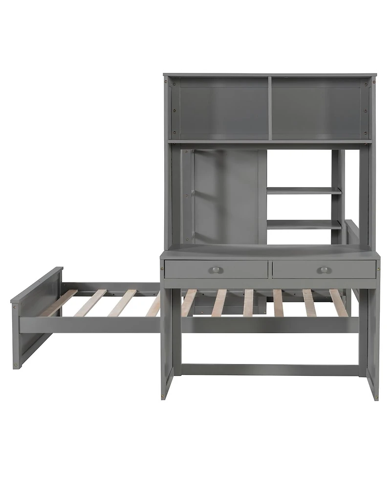 Streamdale Furniture Loft Bed with Desk, Shelves, Wardrobe