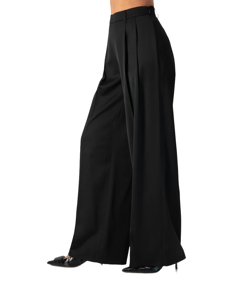 Ivonne Women's Satin Wide Leg Tailored Pants