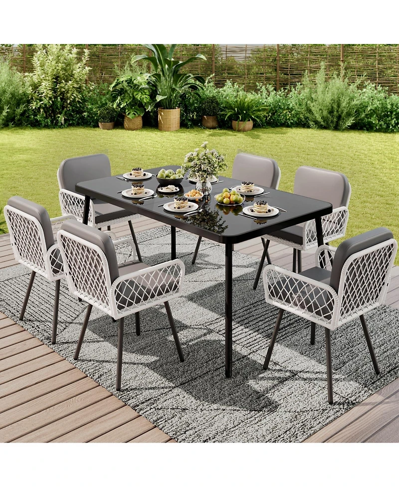 homfan Tempered Glass Patio Dining Table with Metal Frame, in Rectangular Table for 6 People