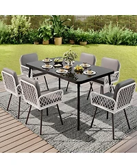 homfan Tempered Glass Patio Dining Table with Metal Frame, in Rectangular Table for 6 People