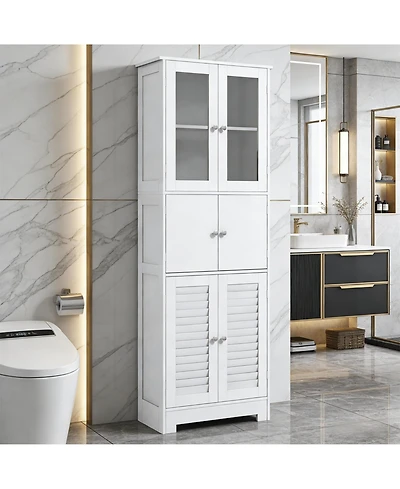 Clihome 3-Door Storage Cabinet, Mdf Freestanding Cabinet with Adjustable Shelves and Ventilated Doors