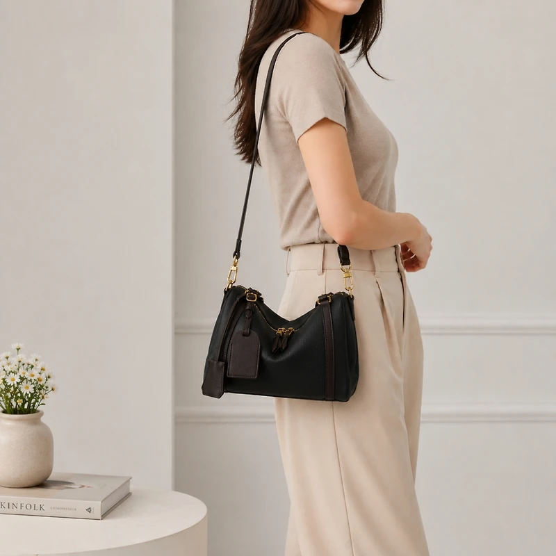 Susu Women's Elara Pebbled Leather Satchel Boston Dome Bag Top Handle Shoulder Crossbody Handbag