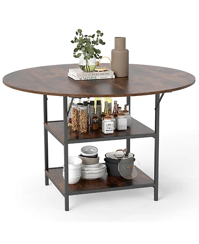 Gymax Round Dining Table for w/2-Tier Storage Shelves and Heavy-Duty Metal Frame