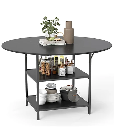 Gymax Round Dining Table for w/2-Tier Storage Shelves and Heavy-Duty Metal Frame