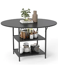 Gymax Round Dining Table for w/2-Tier Storage Shelves and Heavy-Duty Metal Frame