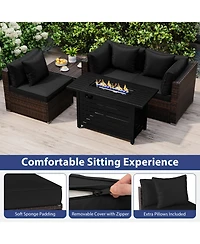 Sugift Heavy-Duty Frame Rattan Sofa Set with 60000 Btu Firepit Table