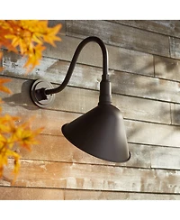 Franklin Iron Works Neihart Rustic Farmhouse Outdoor Barn Light Fixture Bronze Curving Gooseneck Post Exterior Barn Deck House Porch Yard Patio