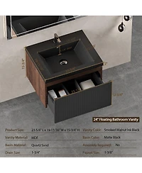 Sillysis Wall Mounted Bathroom Vanity, Quartz Sand Matte Sink, Wave Textured Drawer