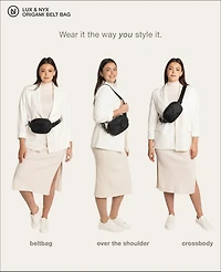 Lux & Nyx Origami Belt Bag Sling - Black Ultra Satin Nylon Convertible Belt, Sling, Crossbody Daily Travel