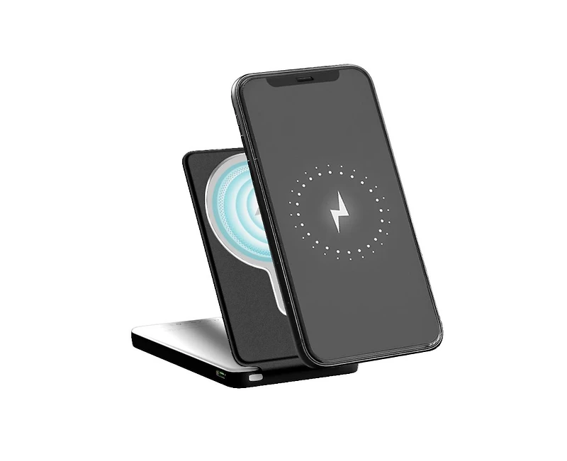 Brookstone Foldable 5000mAh Magsafe 15W Wireless Charging Power Bank and Phone Stand