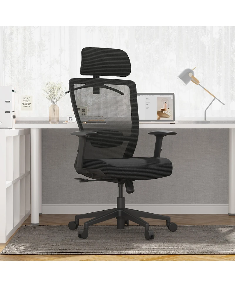 FlexiSpot C3FM Ergonomic Office Chair with Foam Seat and Mesh Back, Adjustable Headrest and Lumbar Support, Swivel Desk Chair for Home Office -