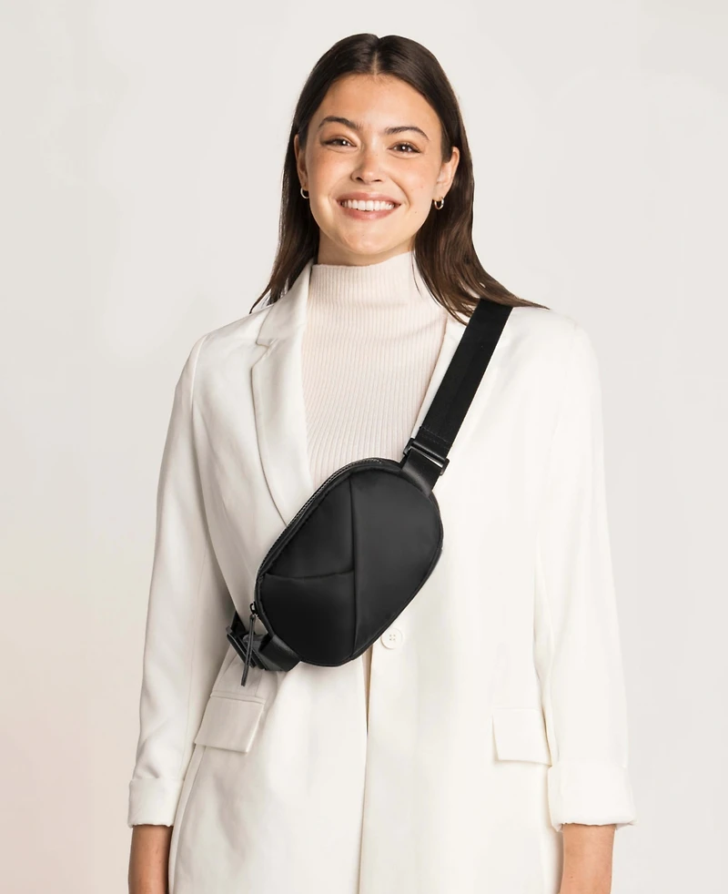 Lux & Nyx Origami Belt Bag Sling - Black Ultra Satin Nylon Convertible Belt, Sling, Crossbody Daily Travel