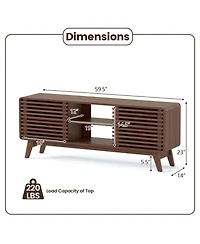 Gymax Tv Stand w/Sliding Doors Adjustable Shelves and Rubber Wood Legs for TVs up to 65''