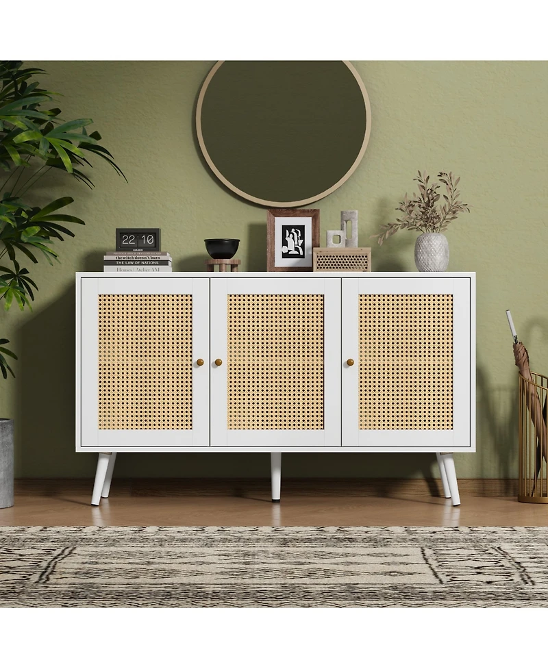 homfan 47.2" rattan buffet cabinet with adjustable shelves-versatile coffee bar and storage sideboard for kitchen or living spaces.