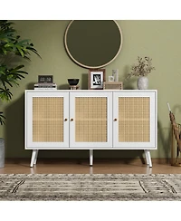 homfan 47.2" rattan buffet cabinet with adjustable shelves-versatile coffee bar and storage sideboard for kitchen or living spaces.
