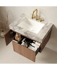 Sillysis Wall Mounted Bathroom Vanity, Sintered Stone Countertop, Undermount Ceramic Sink, Soft Close Cabinet
