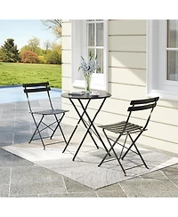 GarveeLife 3-Piece Outdoor Folding Bistro Set with 2 Chairs and Table, Weather-Resistant Steel Patio Furniture for Balcony or Porch