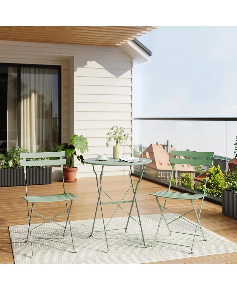 GarveeLife 3-Piece Outdoor Folding Bistro Set with 2 Chairs and Table, Weather-Resistant Steel Patio Furniture for Balcony or Porch