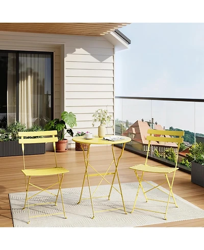 GarveeLife 3-Piece Outdoor Folding Bistro Set with 2 Chairs and Table, Weather-Resistant Steel Patio Furniture for Balcony or Porch