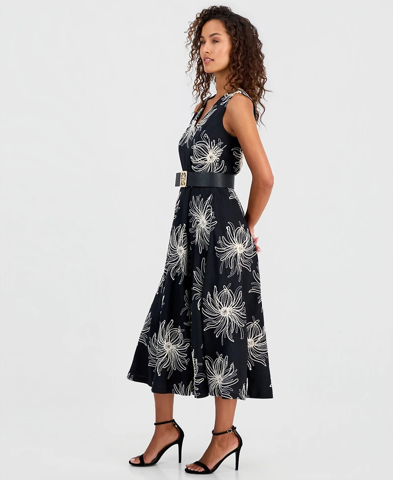 Anne Klein Women's Belted Embroidered Dress