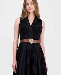 Anne Klein Women's Belted Eyelet Embroidered Cotton Midi Dress