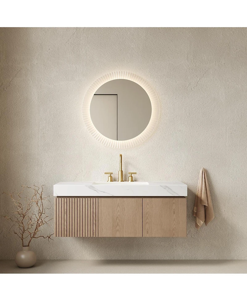 Sillysis Wall Mounted Bathroom Vanity, Carrara Sintered Stone Top, 3-Hole Ceramic Sink, Soft Close Cabinet
