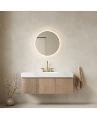 Sillysis Wall Mounted Bathroom Vanity Carrara Sintered Stone Top 3 Hole Ceramic Sink Soft Close Cabinet Pre Assembled