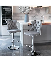 Clihome Swivel Velvet Barstools Adjustable Seat Height from 25-33 Inch, Chrome base Bar Stools with Backs Comfortable Tufted,Set of 2