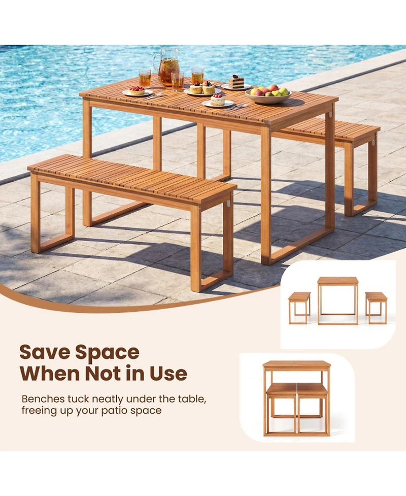 Sugift Acacia Wood Outdoor Dining Table with Slatted Tabletop for Garden