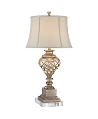 Barnes and Ivy Luke Traditional Table Lamp with Square Riser 35 1/4" Tall Mercury Glass Silver Led Nightlight Off White Shade for Bedroom Living Room