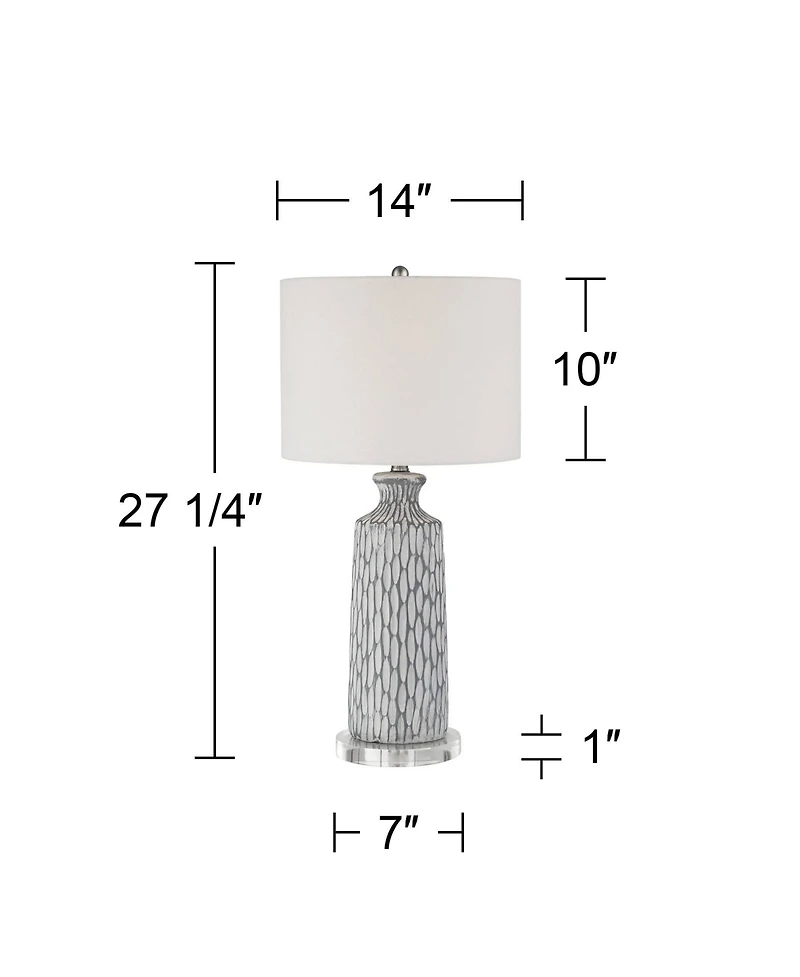 360 Lighting Patrick Modern Coastal Table Lamp with Round Riser 27 1/4" Tall Gray White Wash Ceramic Drum Fabric Shade for Bedroom Living Room Home