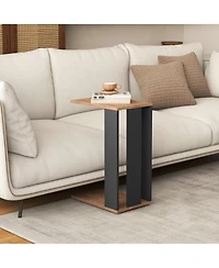Gymax 2-Tier C Shaped Side Table w/ Universal Wheels and Shelf for Small Space