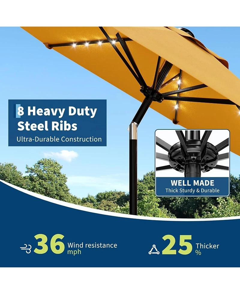 gaomon Outdoor Table Patio Umbrella, Waterproof Uv Protection with Solar Lights