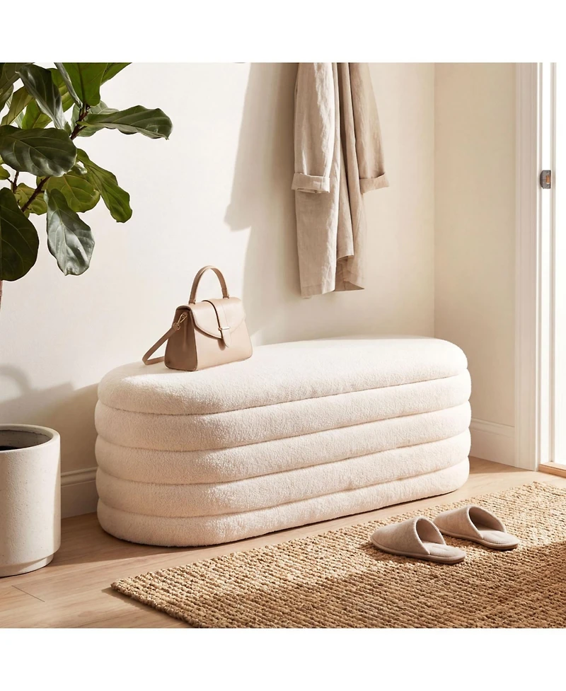 Slickblue Fabric Storage Ottoman Bench for Bedroom with Dual Struts and Upholstered Seat-White