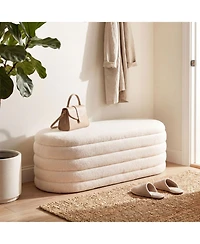 Slickblue Fabric Storage Ottoman Bench for Bedroom with Dual Struts and Upholstered Seat-White