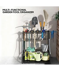 Yigii 3-Tier Garden Tool Rack: Organize 20+ Tools, Hooks, Shovel, Rake, Rust-Resistant Metal