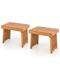 Gymax 2 pieces Outdoor Folding Side Table Patio Acacia Wood End Table with Slatted Tabletop