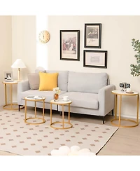Gymax 2 pieces Marble Top Round Side Table 19.5''x19.5'' End Table with Golden Metal Frame