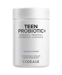 Codeage Teen Probiotic Plus 25B Cfu, Prebiotics, Postbiotics, Chamomile, Gut and Digestion Support, 30 Capsules