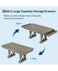 homfan 71 In Dining Table for 6-8 with 2 Drawers, Rectangular Kitchen Table with Metal Frame and Wood-Look Top