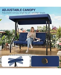 GarveeLife 3-Person Outdoor Swing Chair with Adjustable Canopy, Convertible Swing Bed, Soft Cushions, Cup Holders, All-Weather Steel Frame